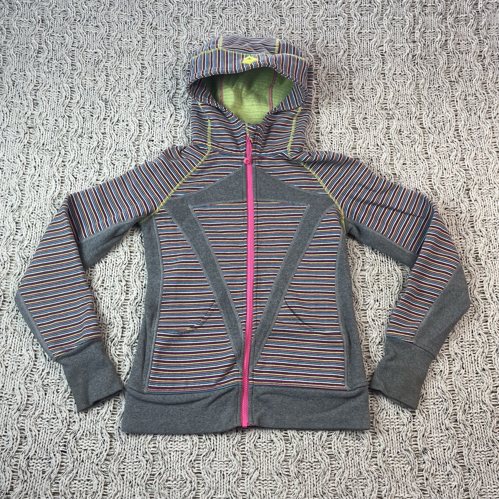 Ivivva Full-Zip Hoodie Kids 14 Multicolor Stripe Full Pink Zip Front Top